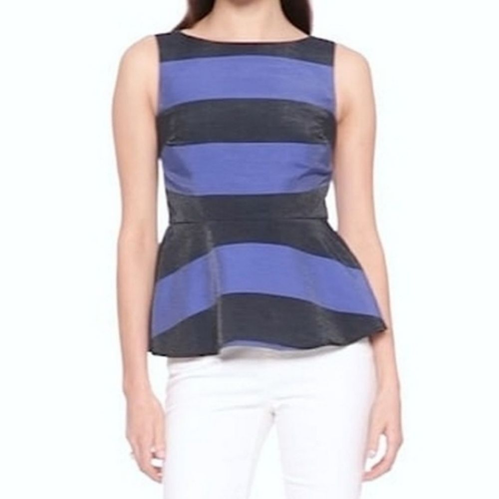 Banana Republic Boat Neck Striped Dressy Office Chic Shimmer Peplum Tank Blouse